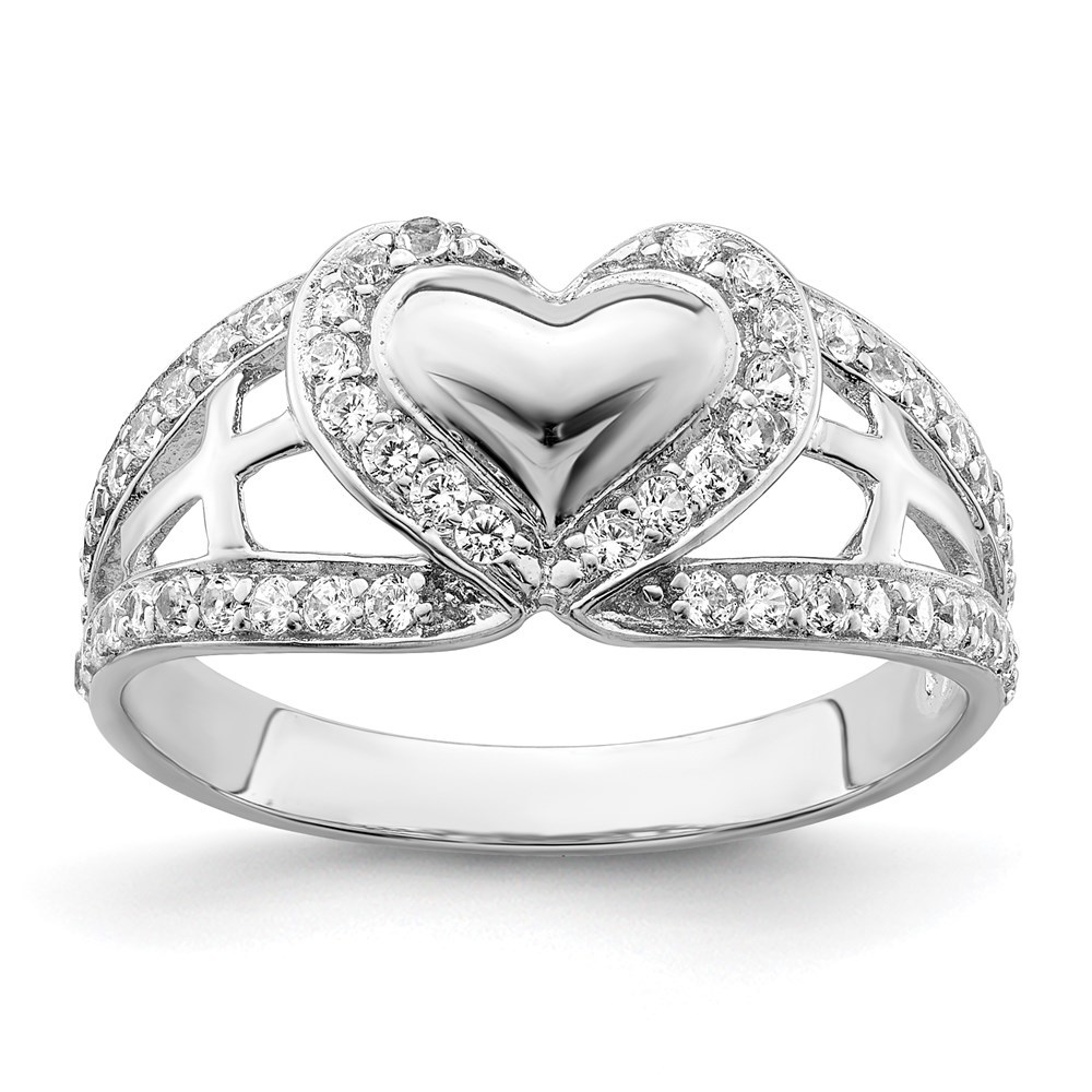 925 Sterling Silver Rhodium-plated CZ Polished Pure Heart Ring
